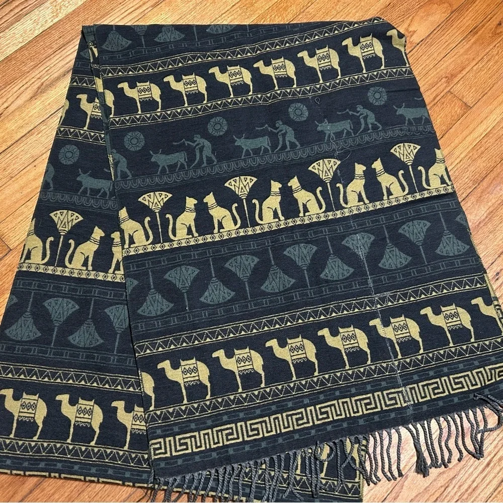 100%‎ Cashmere Silkapli 136 Inch Long Egyptian Themed Scarf  With Tassels